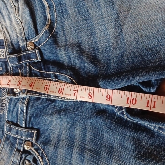 Miss Me size 26 bootcut jeans. Some whisking. Great white stitching.Bling! - Picture 11 of 11